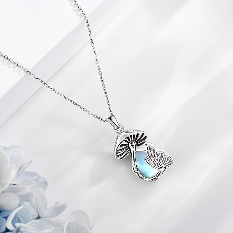 Women's S925 Silver Mushroom & Butterfly Pendant Necklace